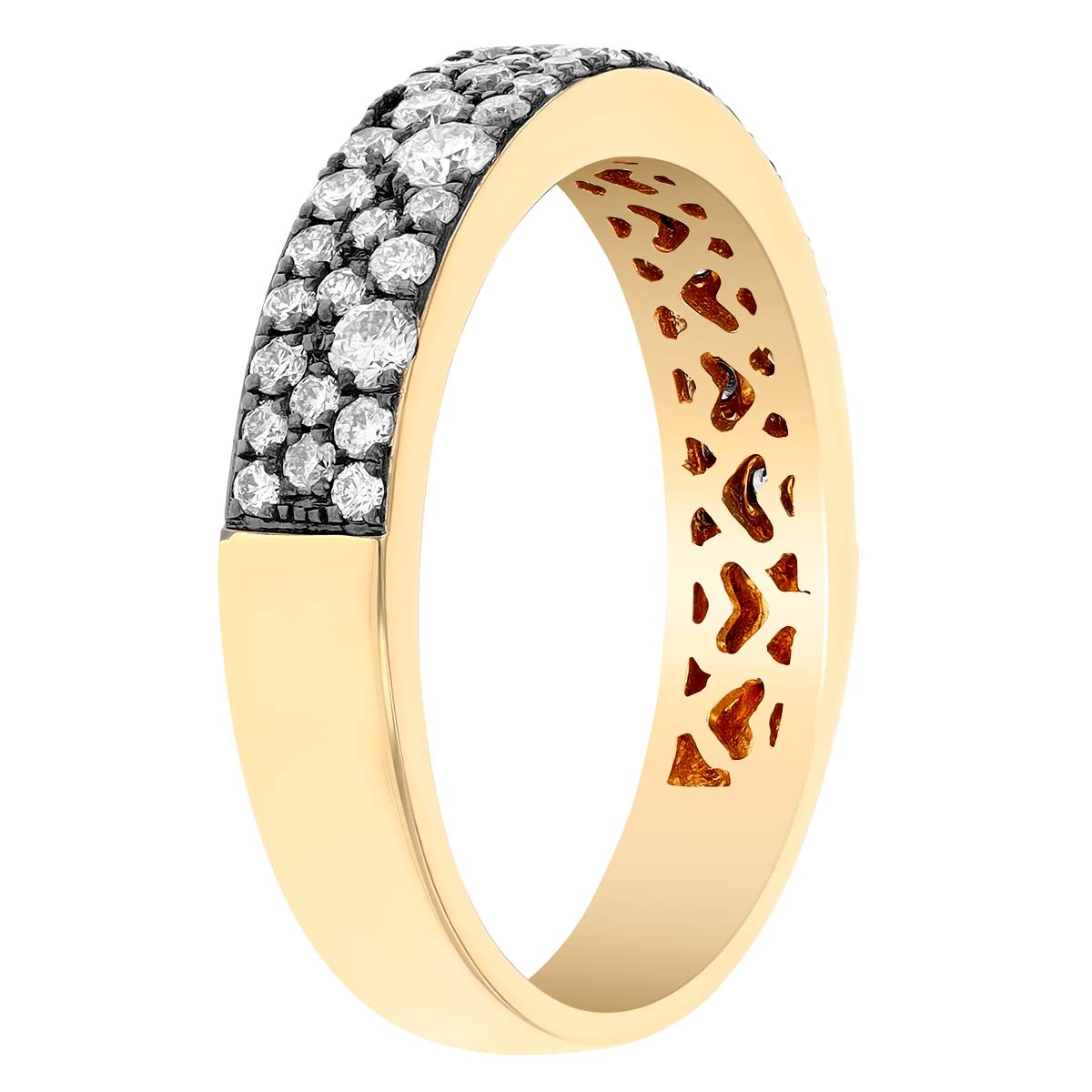 Diamond Pavé Square Edge Ring in Black Rhodium & Yellow Gold