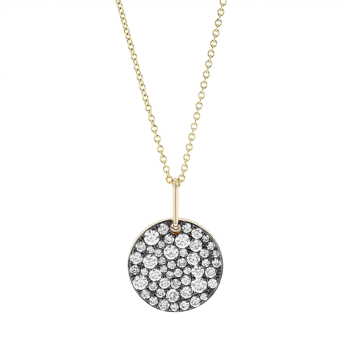 Diamond Pavé Round Disc Pendant in Yellow Gold & Black Rhodium, 18