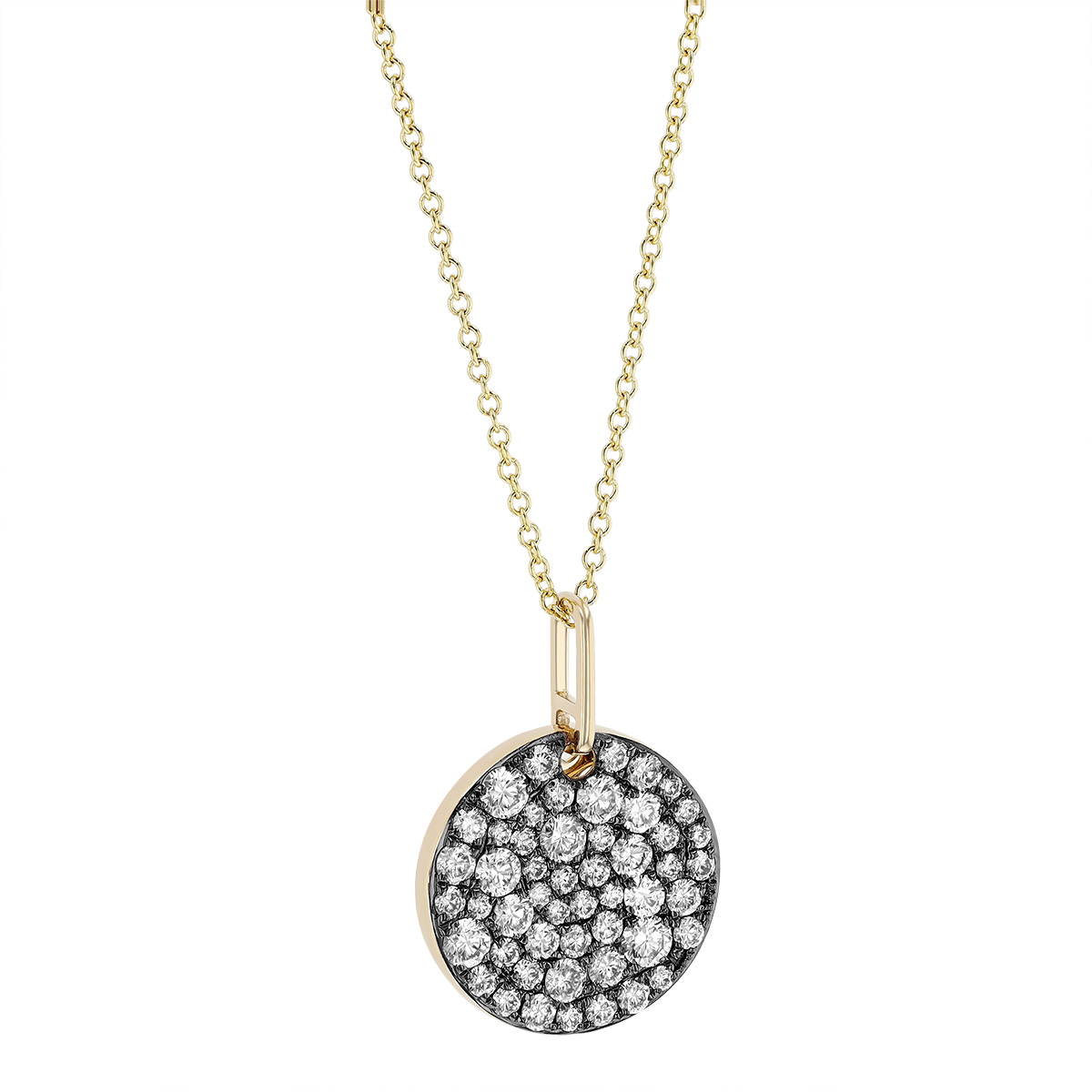 Diamond Pavé Round Disc Pendant in Yellow Gold & Black Rhodium, 18