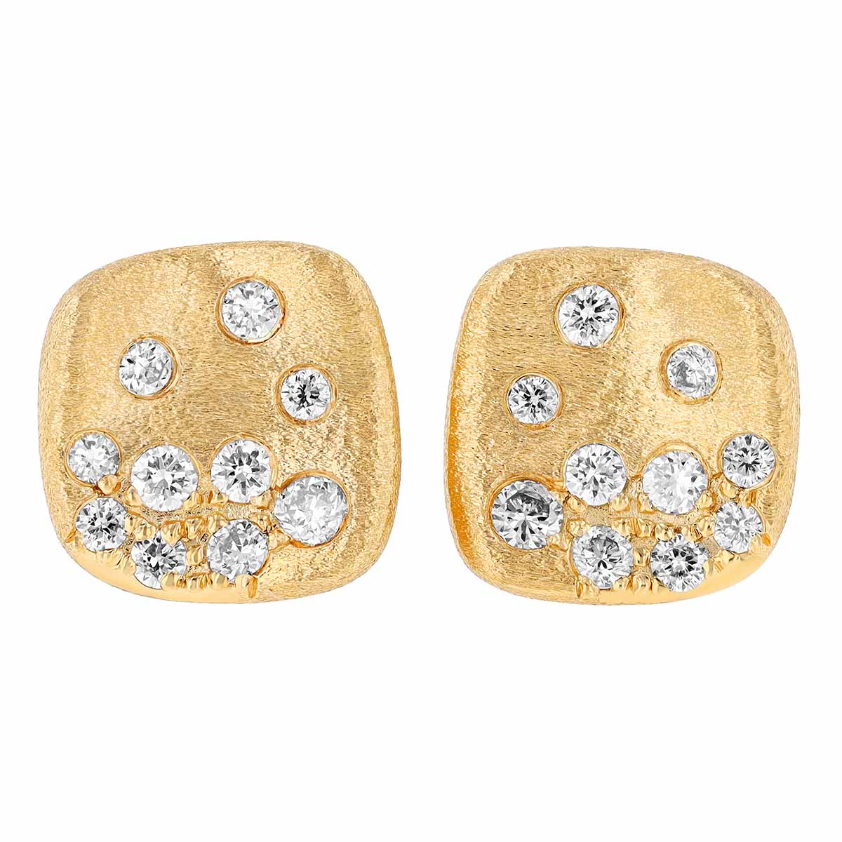 Flush Set Scattered Diamond Square Stud Earrings in Yellow Gold