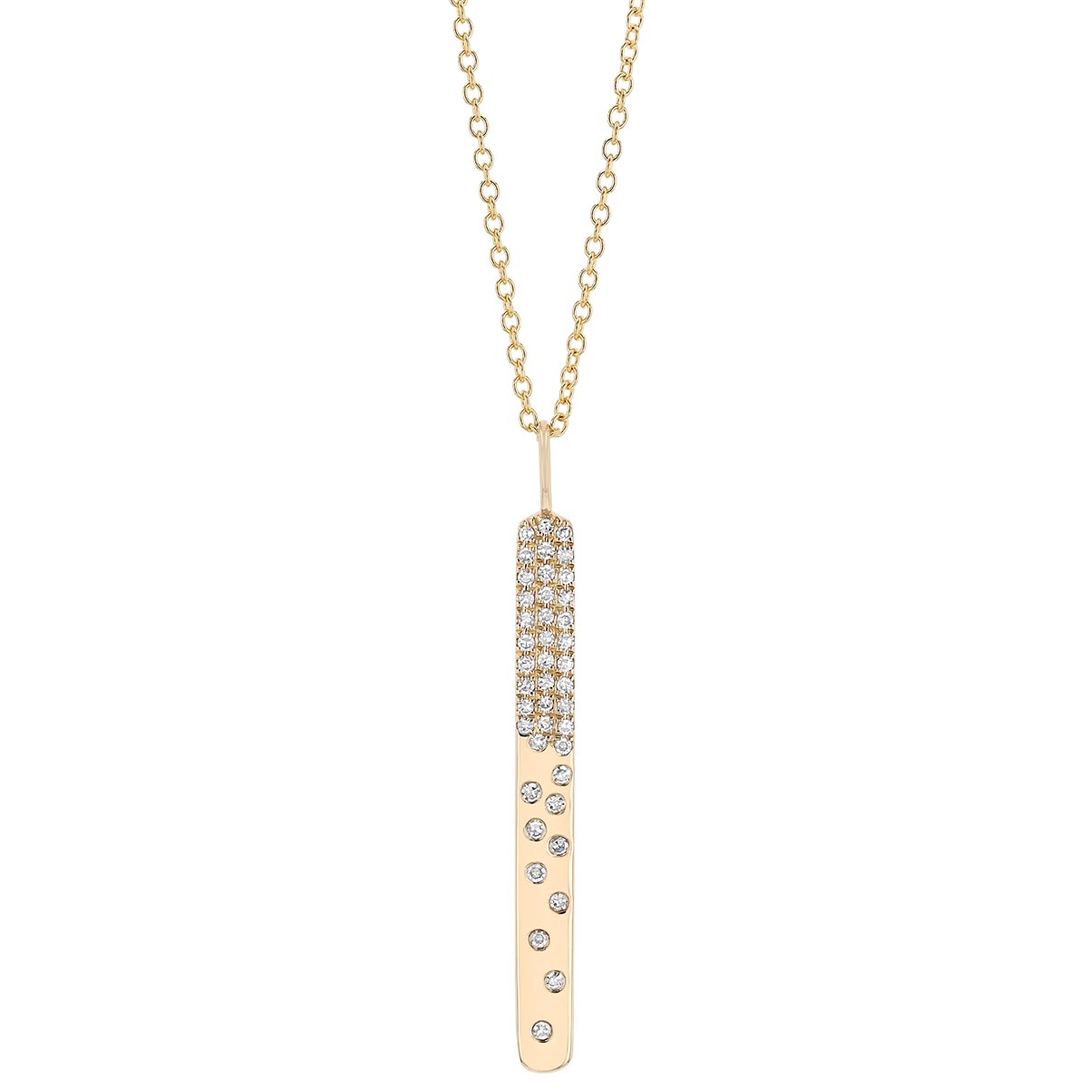 Diamond Pave Scatter Long Bar Pendant in Yellow Gold, 18