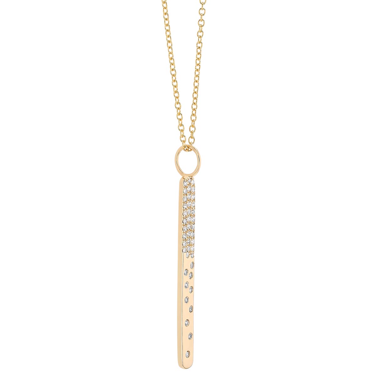 Diamond Pave Scatter Long Bar Pendant in Yellow Gold, 18