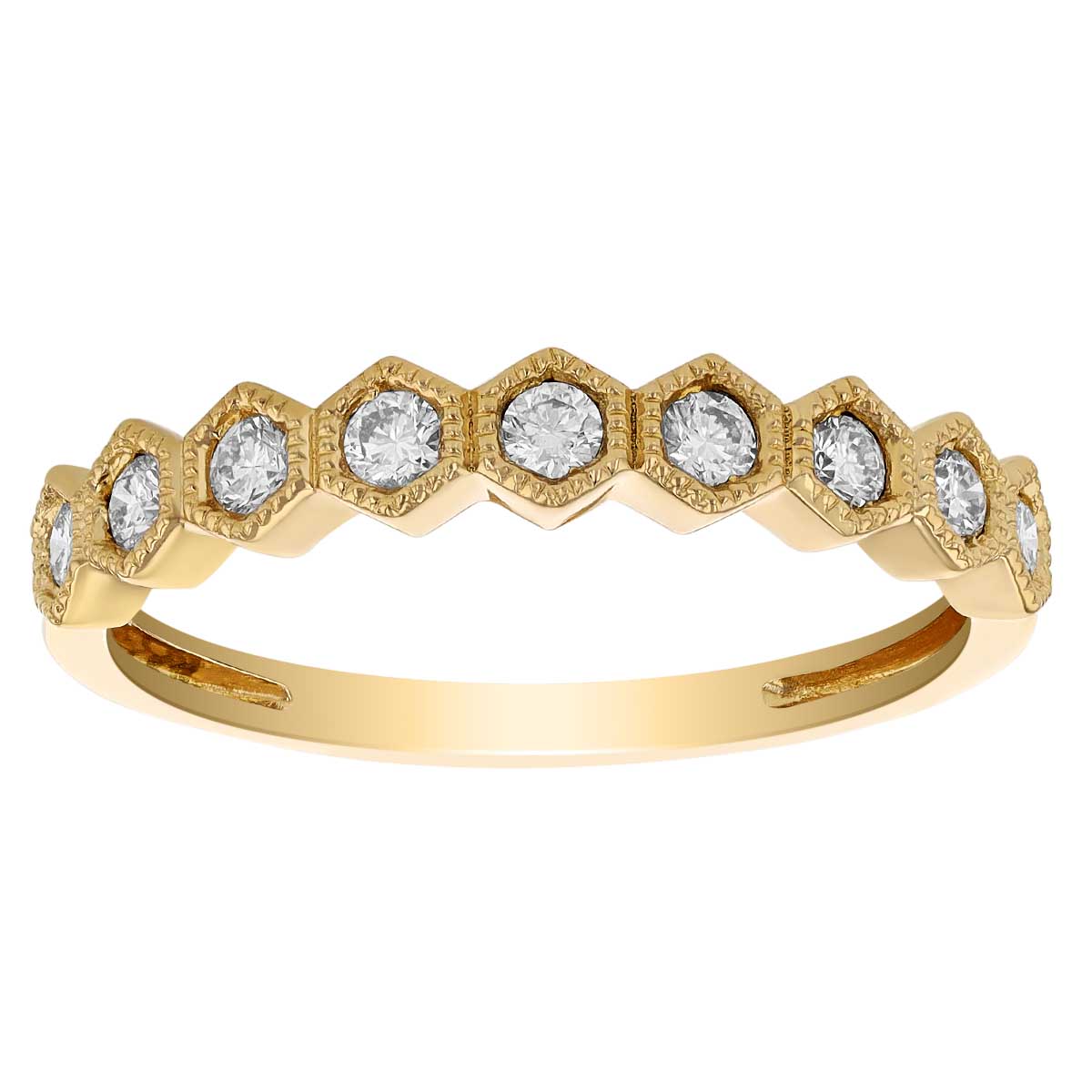 Diamond Hexagon Patterned Milgrain Ring in Yellow Gold