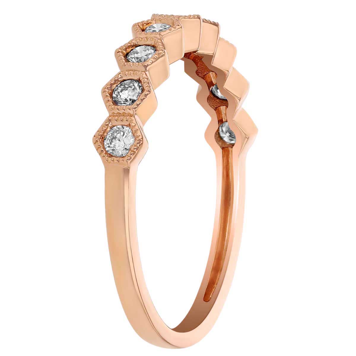 Diamond Hexagon Patterned Milgrain Ring in Rose Gold