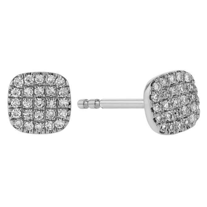 Diamond Pavé Dainty Rounded Square Stud Earrings in White Gold