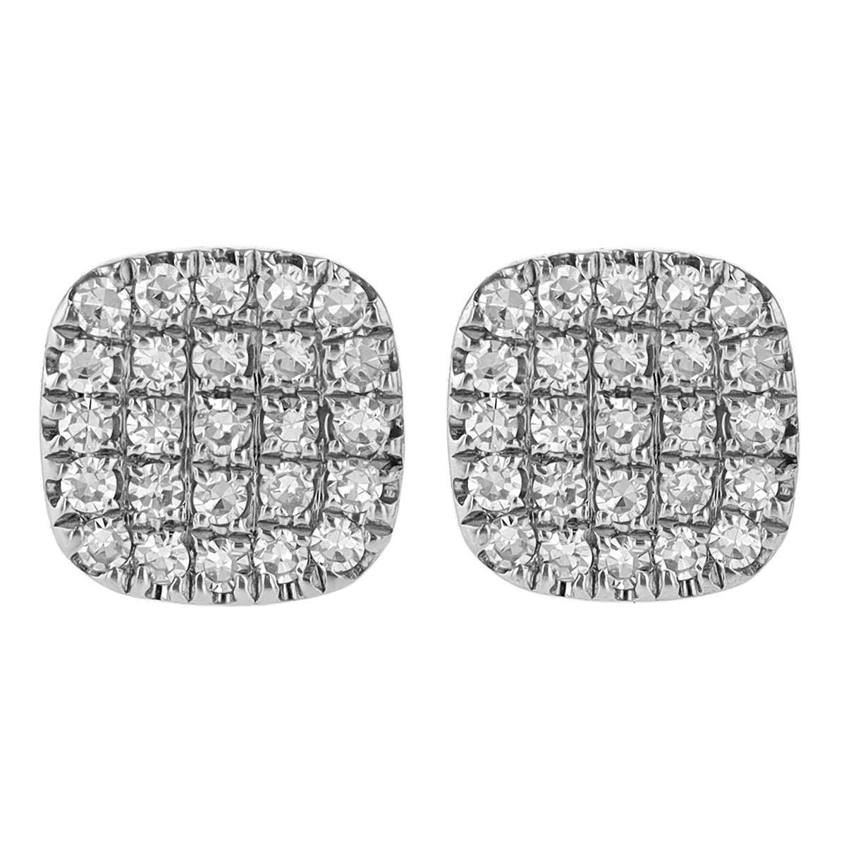 Diamond Pavé Dainty Rounded Square Stud Earrings in White Gold