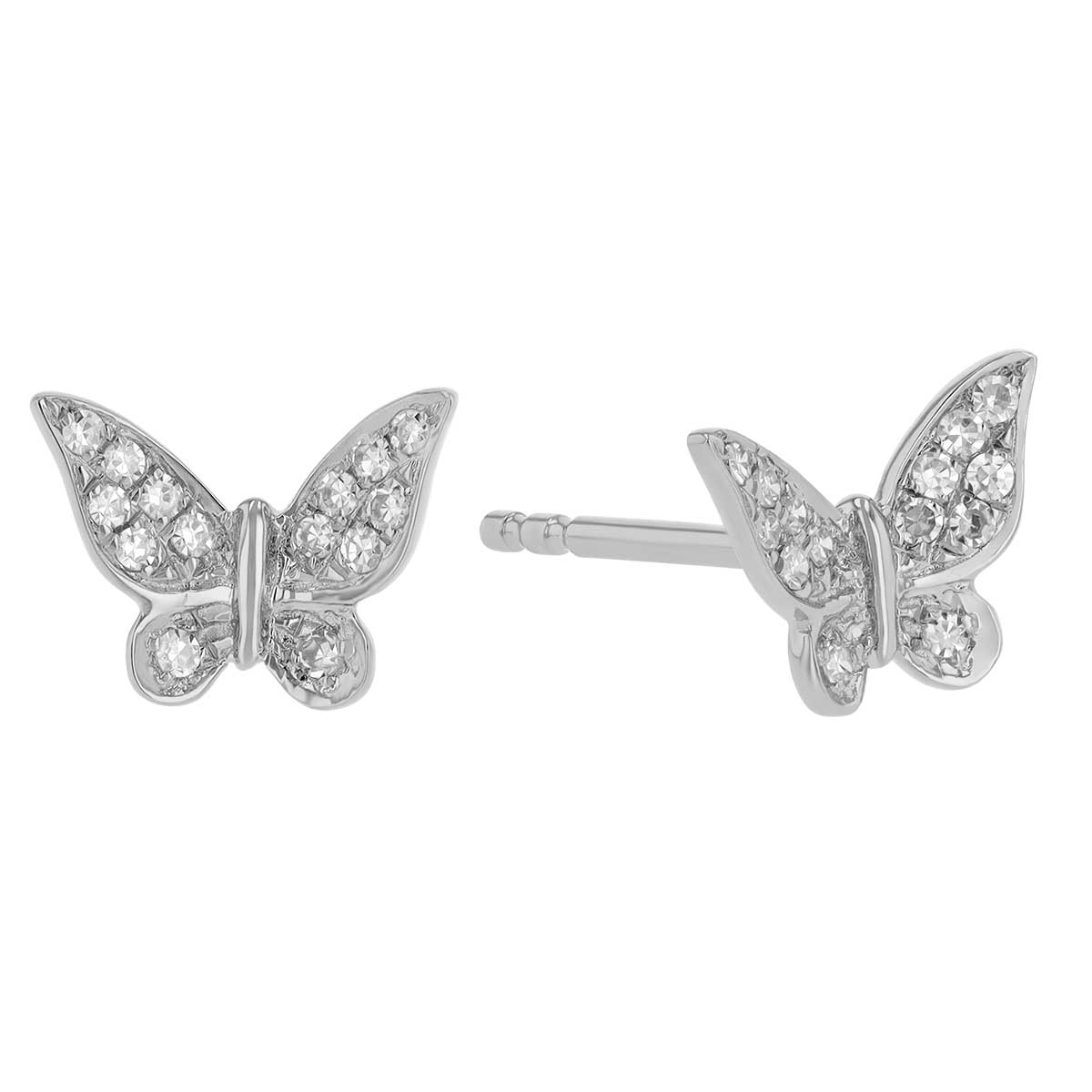 Diamond Pavé Butterfly Stud Earrings in White Gold