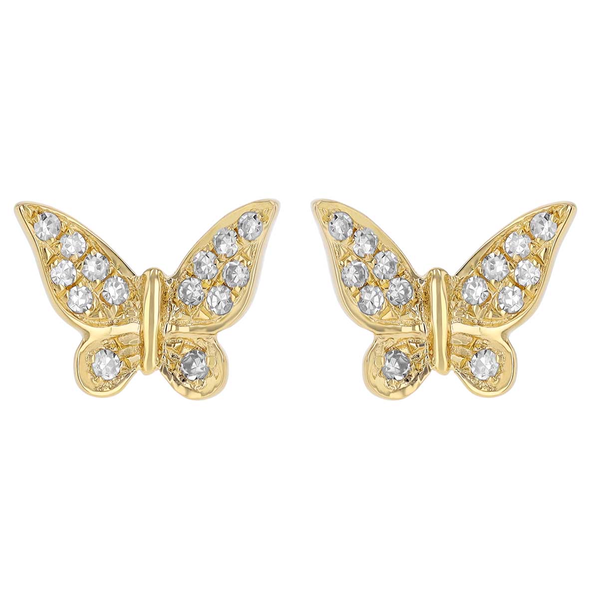 Diamond Pavé Butterfly Stud Earrings in Yellow Gold