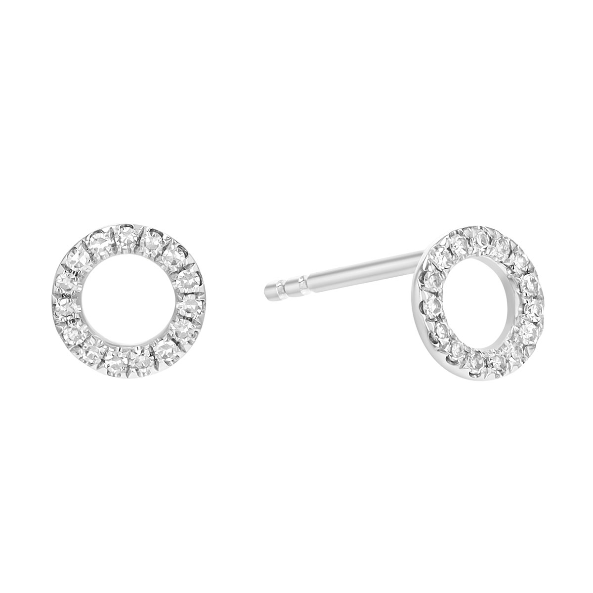 Dainty Diamond Open Circle Stud Earrings in White Gold