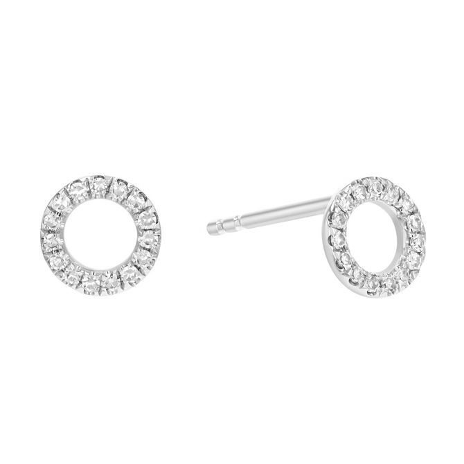 Dainty Diamond Open Circle Stud Earrings in White Gold