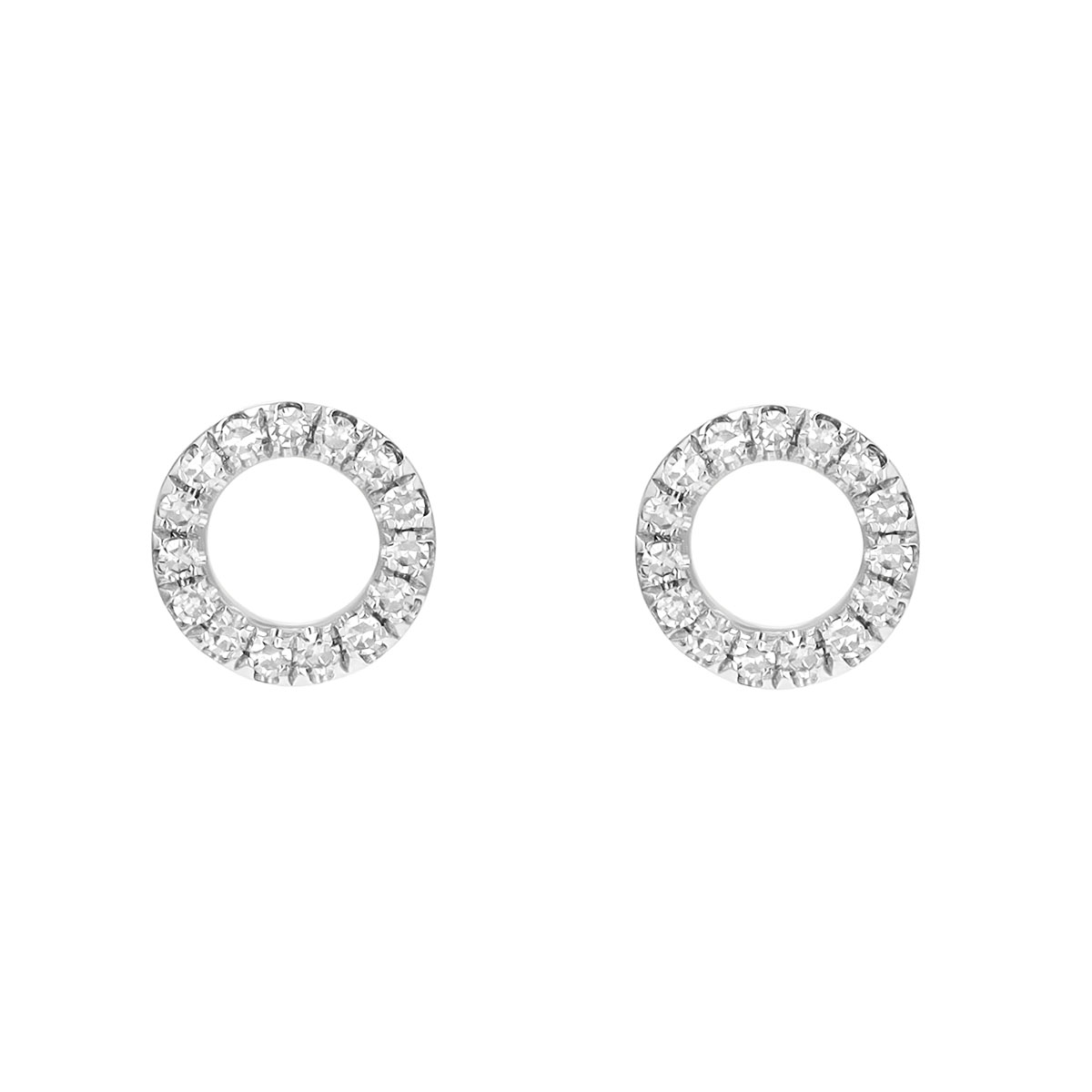 Dainty Diamond Open Circle Stud Earrings in White Gold