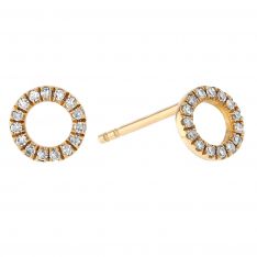 Diamond Open Circle Stud Earrings in Yellow Gold