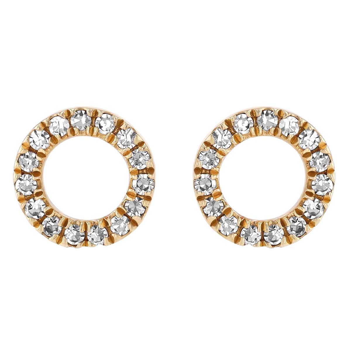 Diamond Open Circle Stud Earrings in Yellow Gold