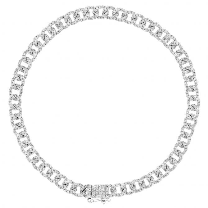 Diamond Curb Chain Link Bracelet in White Gold, 7"
