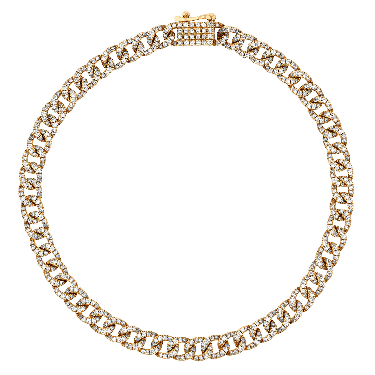 Diamond Pavé Curb Chain Bracelet in Yellow Gold, 7