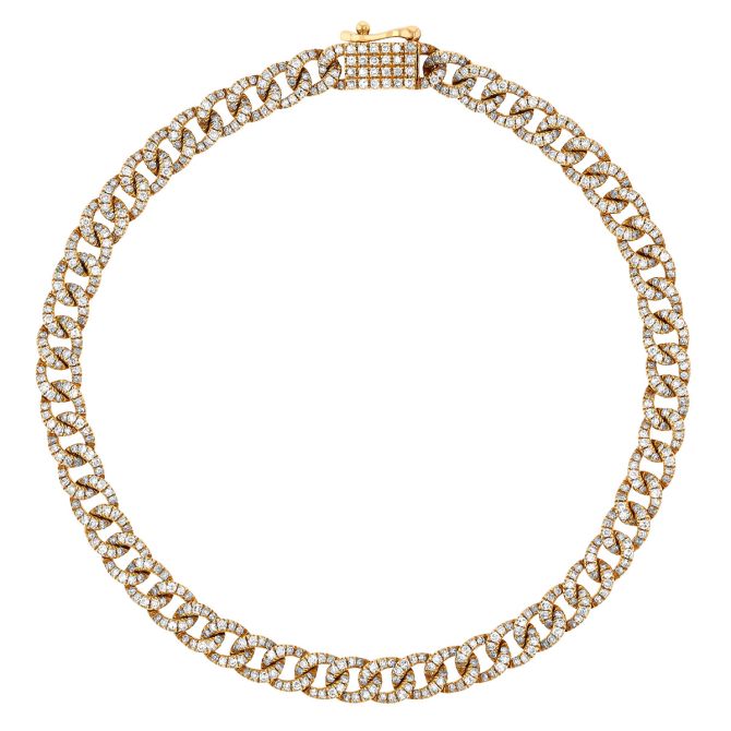 Diamond Pavé Curb Chain Bracelet in Yellow Gold, 7"