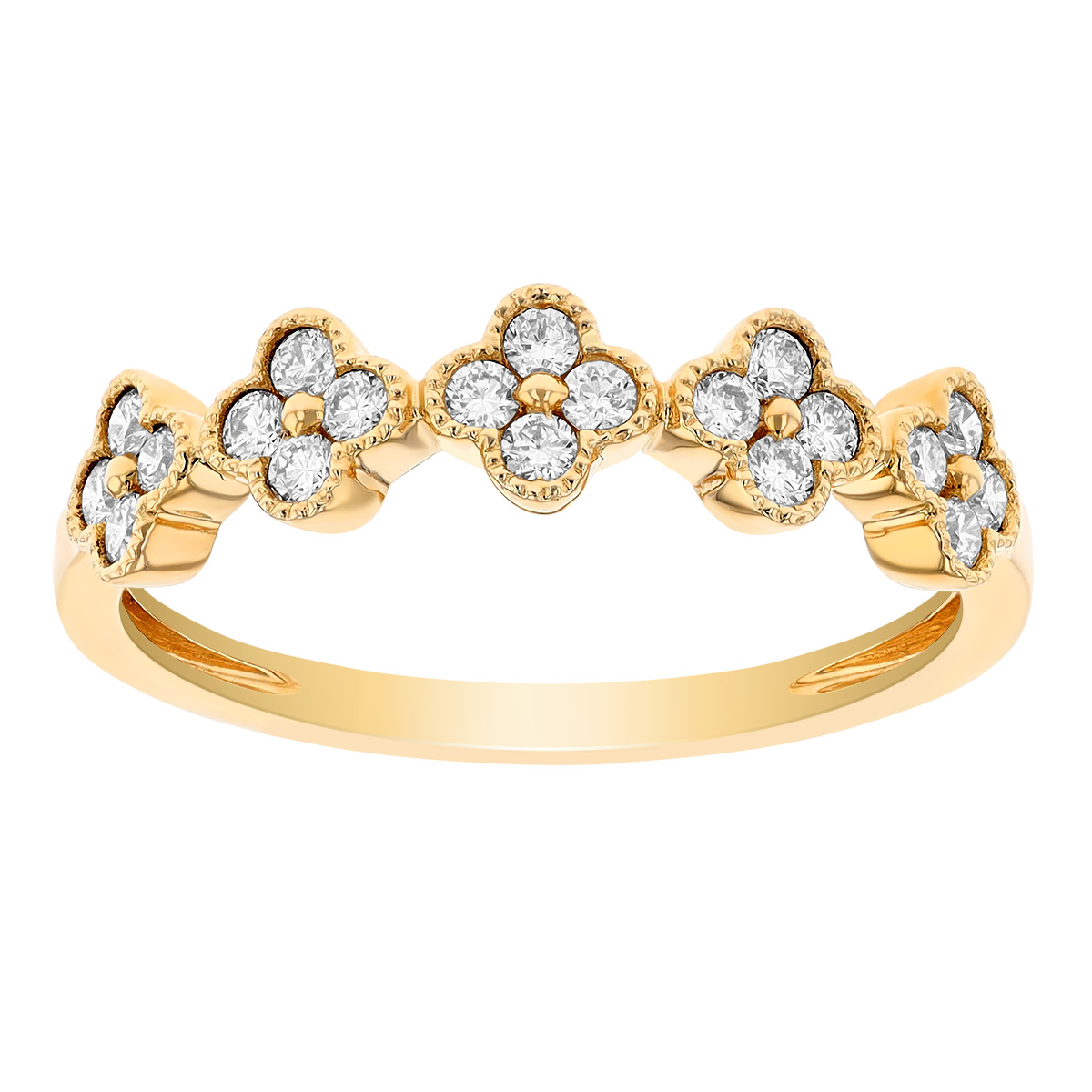 Diamond 5 Floral Cluster Milgrain Ring in Yellow Gold