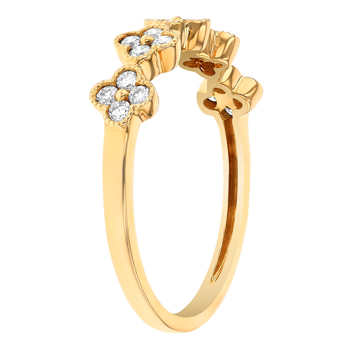 Diamond 5 Floral Cluster Milgrain Ring in Yellow Gold