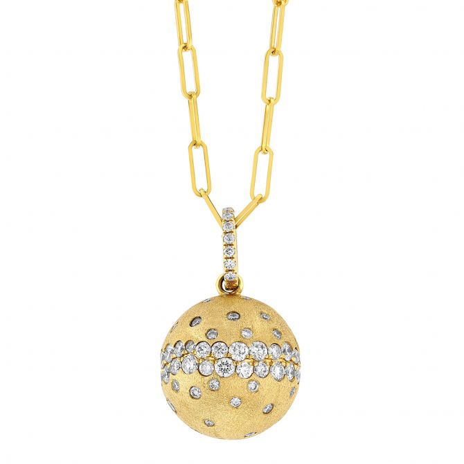 Diamond Flush Set Scatter Ball Pendant in Yellow Gold, 18"