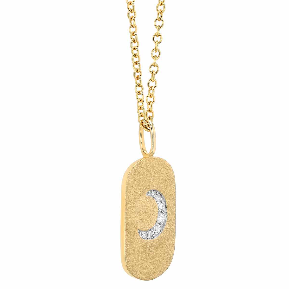 Diamond Crescent Moon Dog Tag Pendant in Yellow Gold, 16
