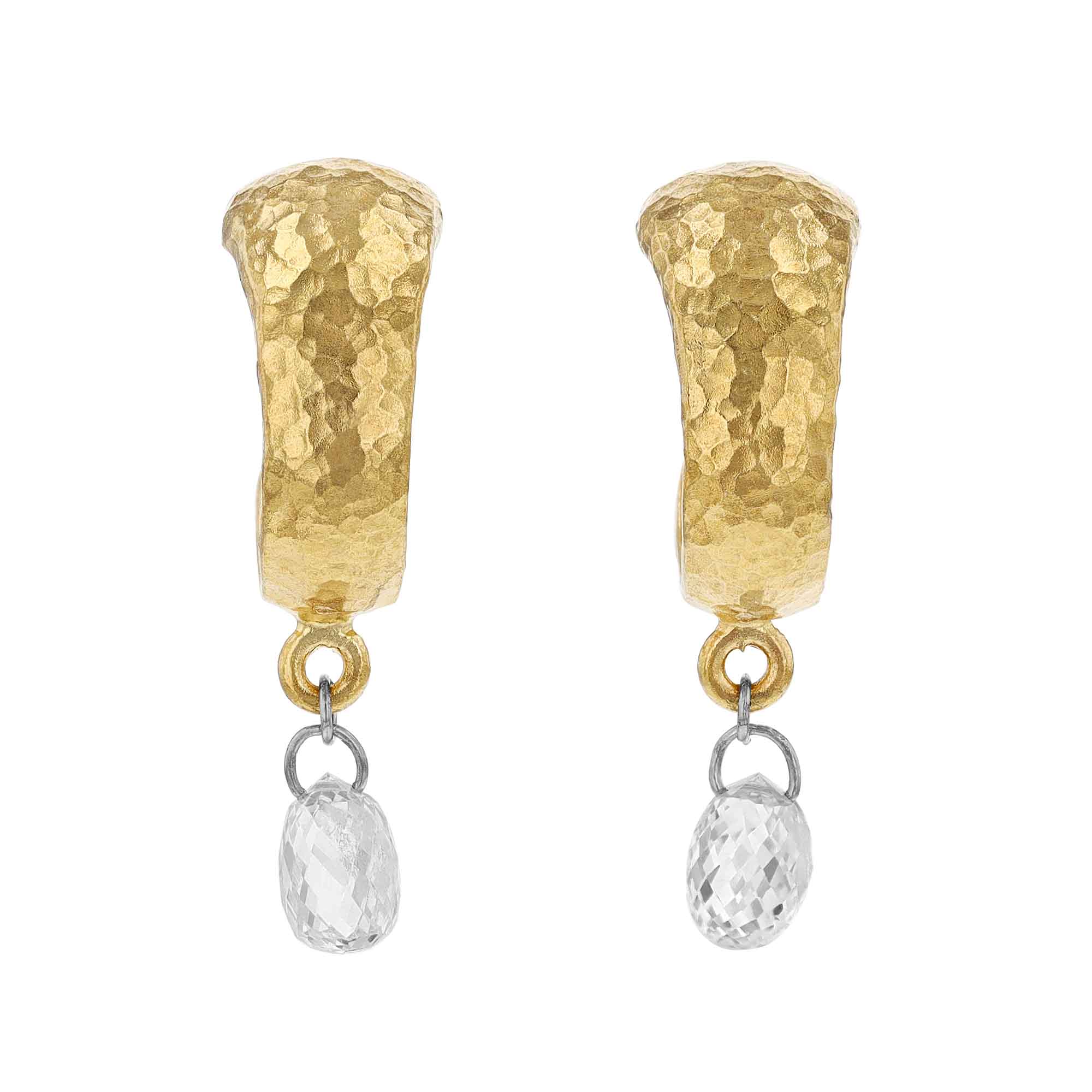 Gurhan Dew Diamond Drop 24K Yellow Gold Hammered Hoop Earrings
