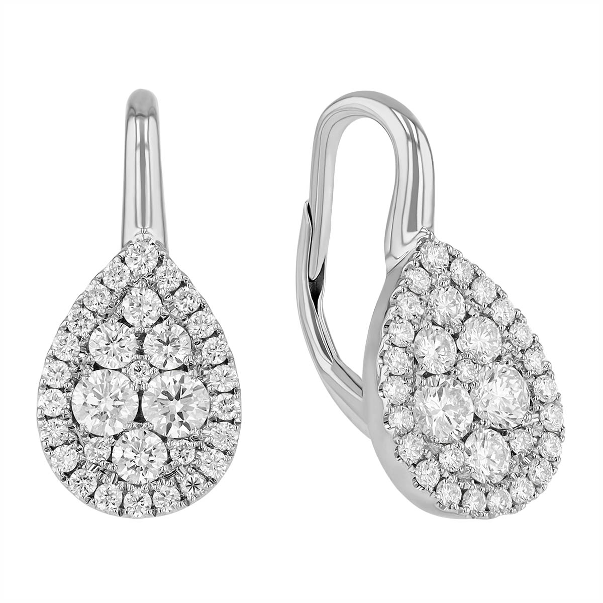Frederic Sage Diamond Pavé Cluster Teardrop Shaped Drop Earrings in White Gold