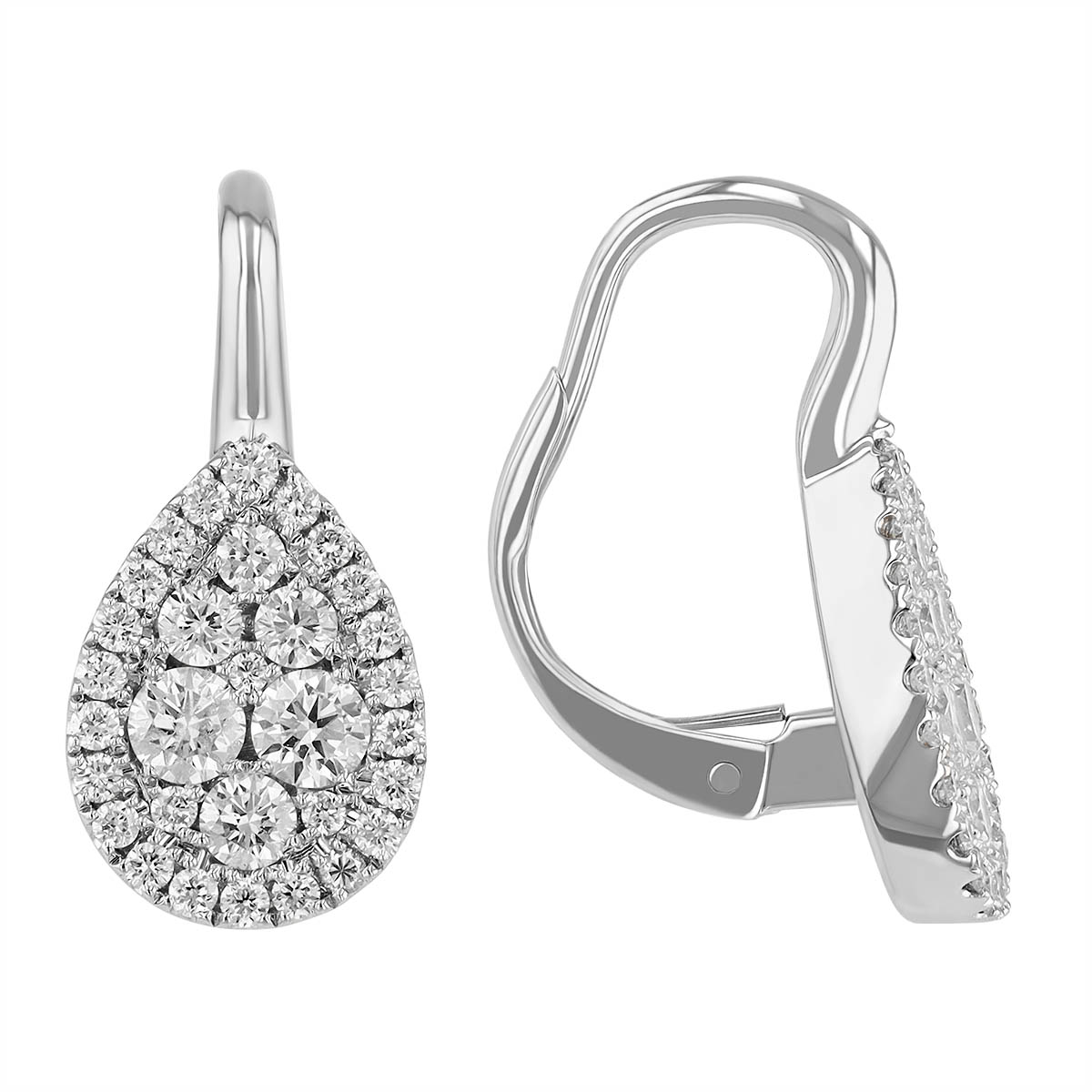 Frederic Sage Diamond Pavé Cluster Teardrop Shaped Drop Earrings in White Gold