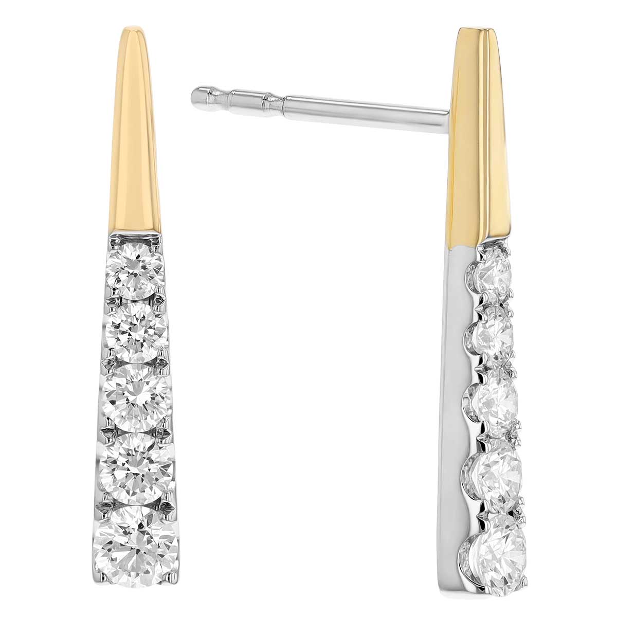 Frederic Sage Diamond Tapered Bar Post Earrings in White & Yellow Gold