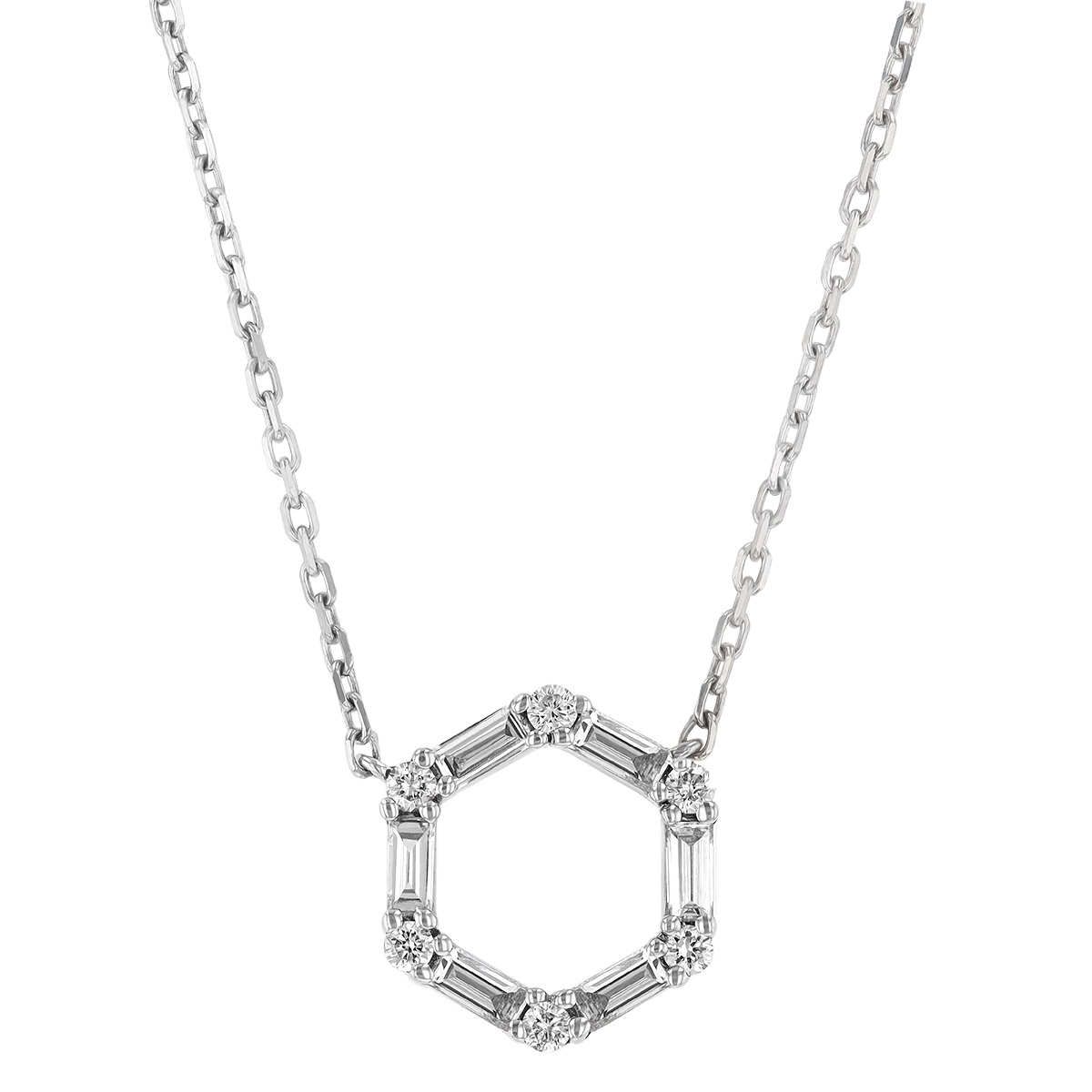 Frederic Sage Round & Baguette Diamond Hexagon Pendant in White Gold, 18