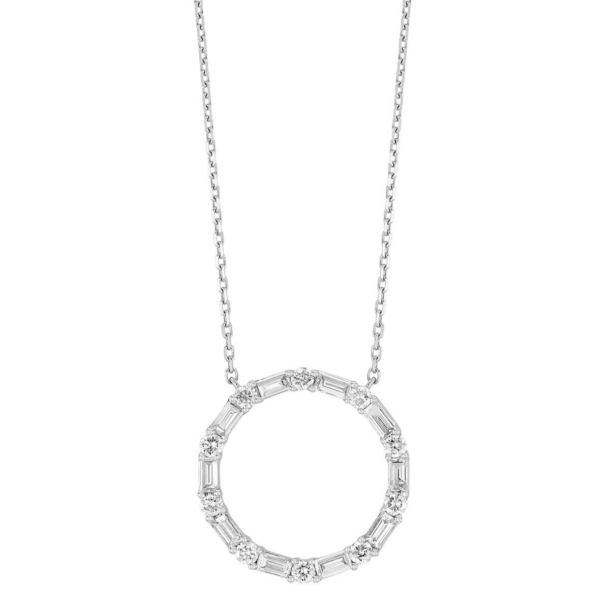 Frederic Sage Baguette & Round Diamond Open Circle Pendant in White Gold, 18