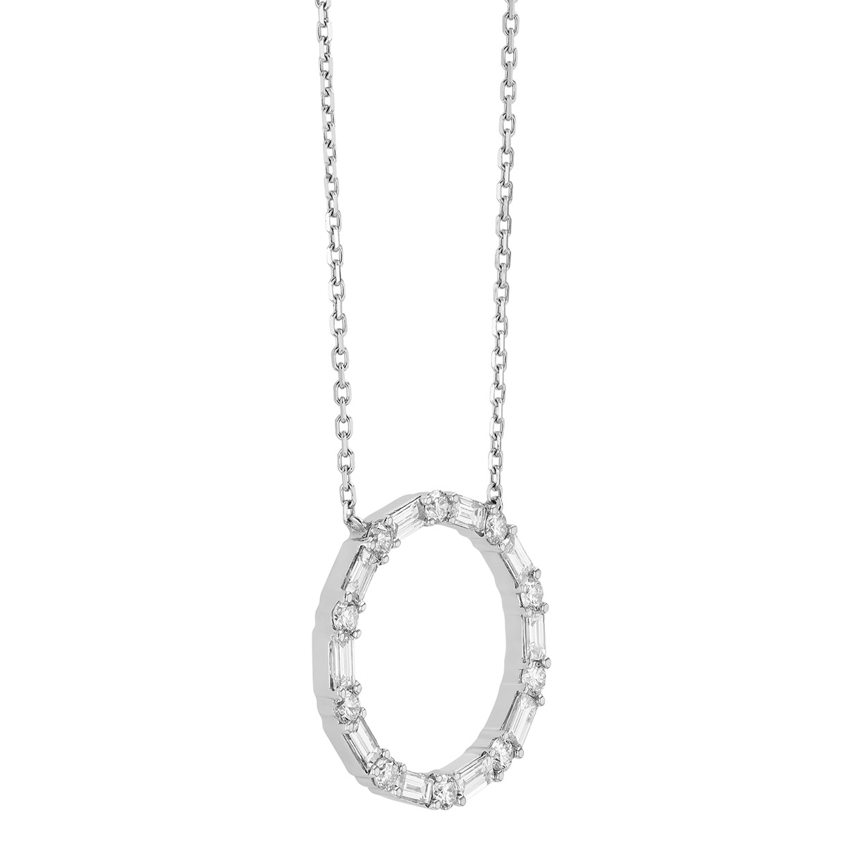 Frederic Sage Baguette & Round Diamond Open Circle Pendant in White Gold, 18