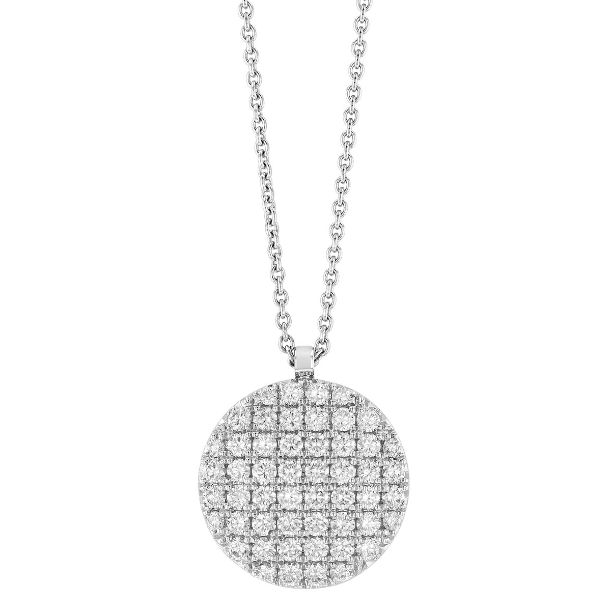 Diamond Pavé Round Disc Pendant in White Gold, 17