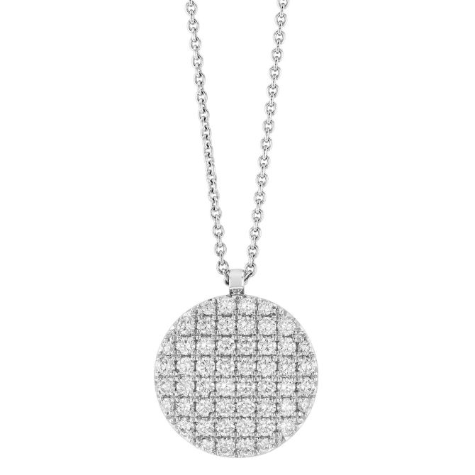 Diamond Pavé Round Disc Pendant in White Gold, 17"