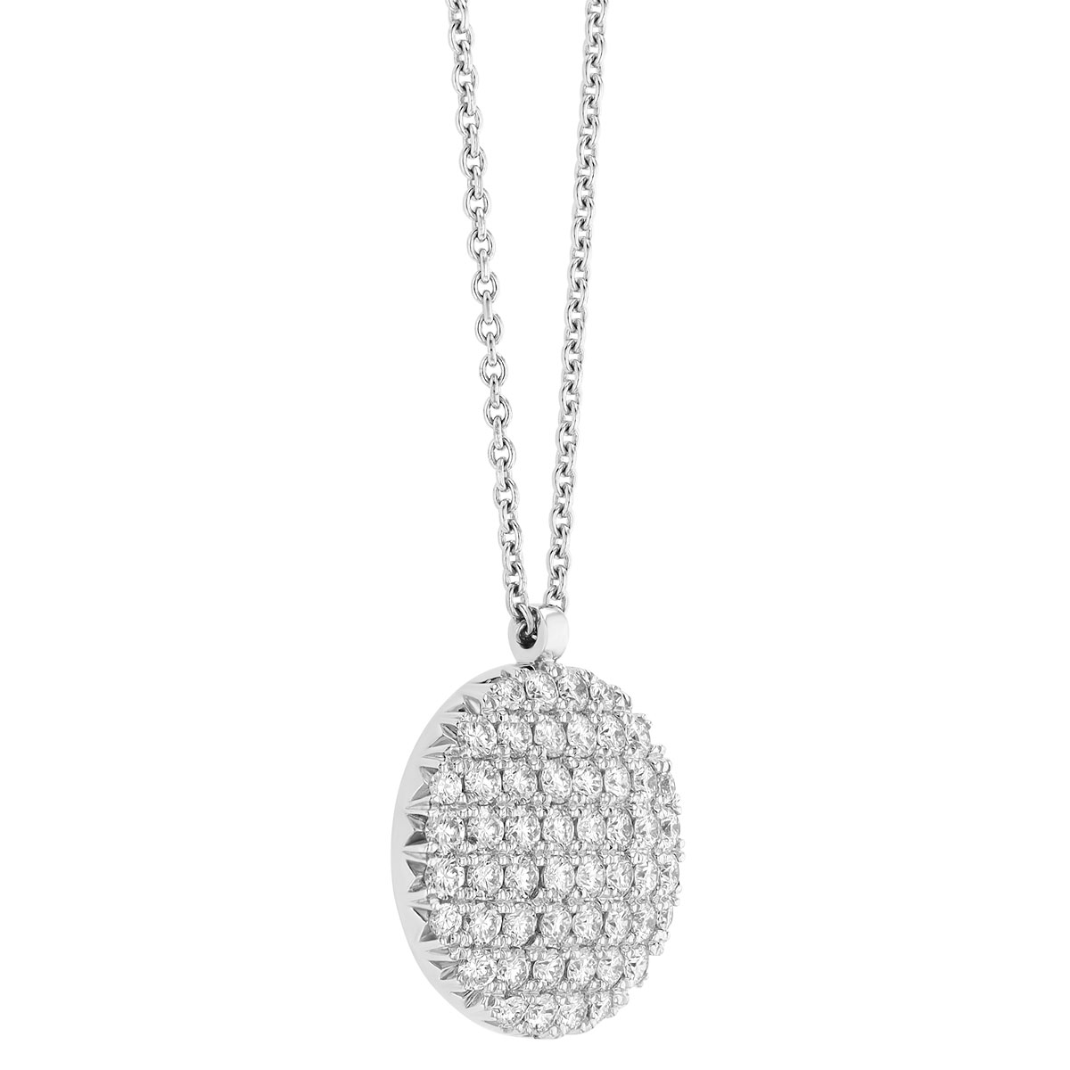 Diamond Pavé Round Disc Pendant in White Gold, 17