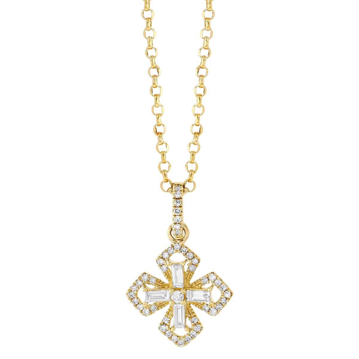 Mixed Diamond Shape Flared Cross Pendant in Yellow Gold, 18
