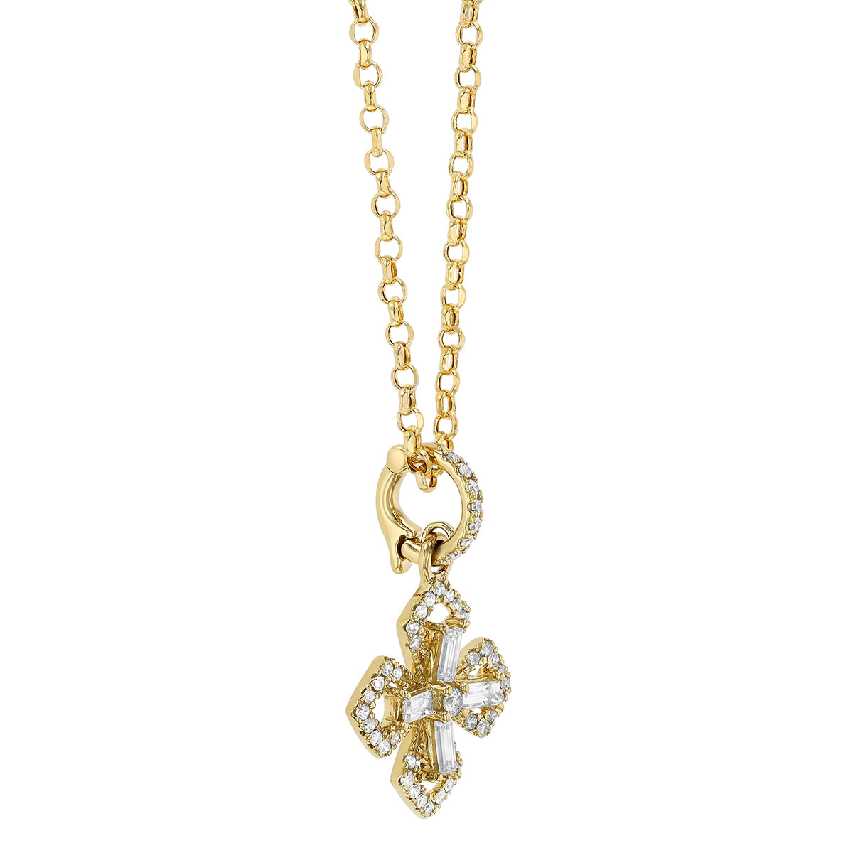 Mixed Diamond Shape Flared Cross Pendant in Yellow Gold, 18