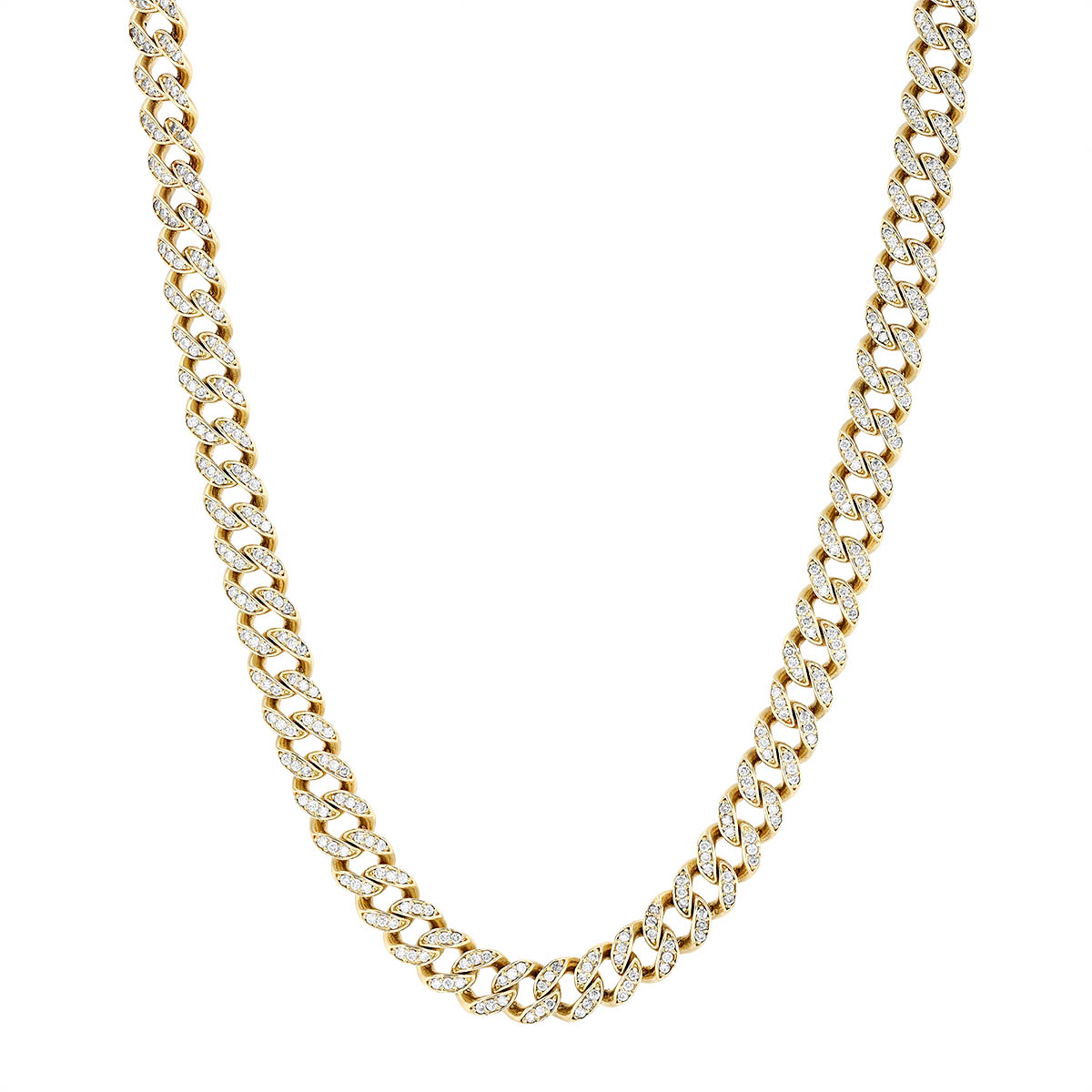 Diamond Pave Curb Link Chain Choker Necklace in Yellow Gold, 1.80 cttw, 14