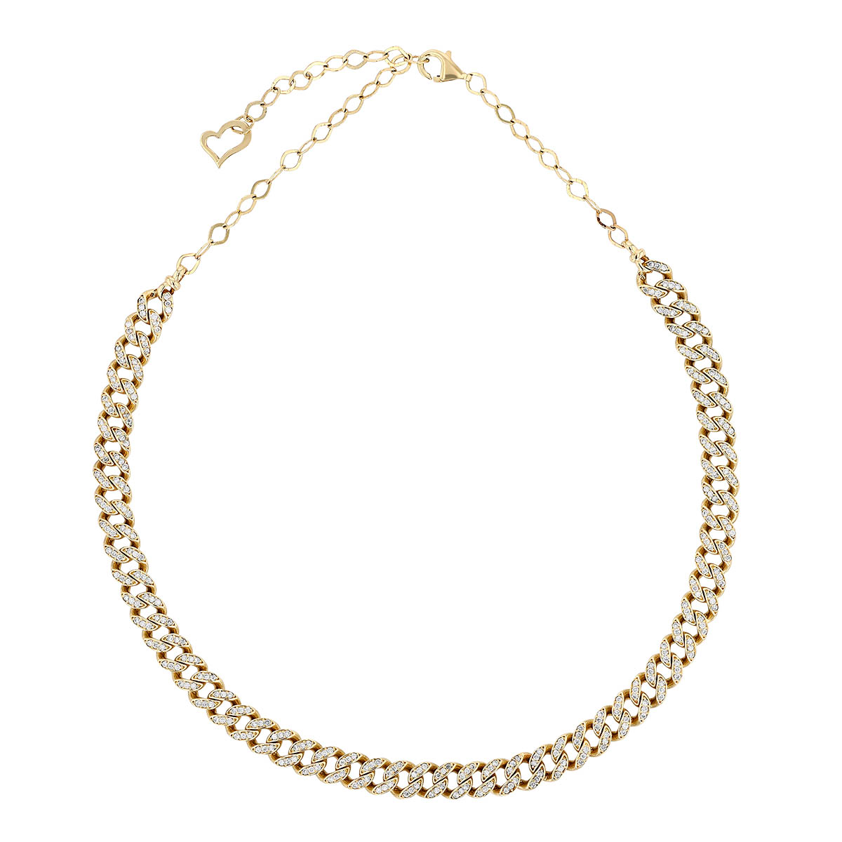 Diamond Pave Curb Link Chain Choker Necklace in Yellow Gold, 1.80 cttw, 14
