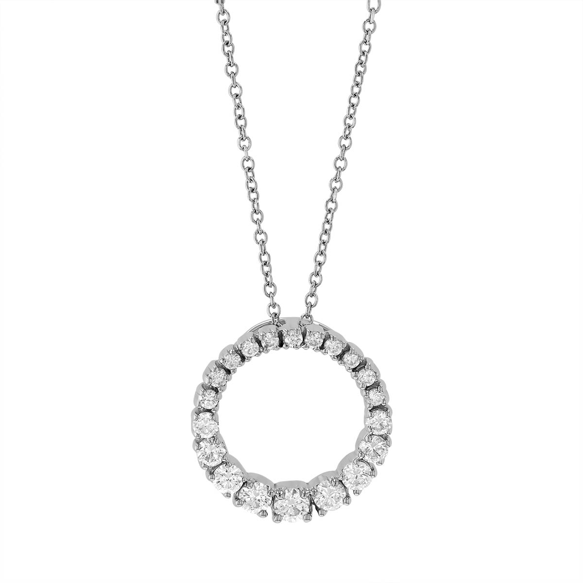 Graduated Diamond Open Circle Pendant in White Gold, 0.60 aptw, 18