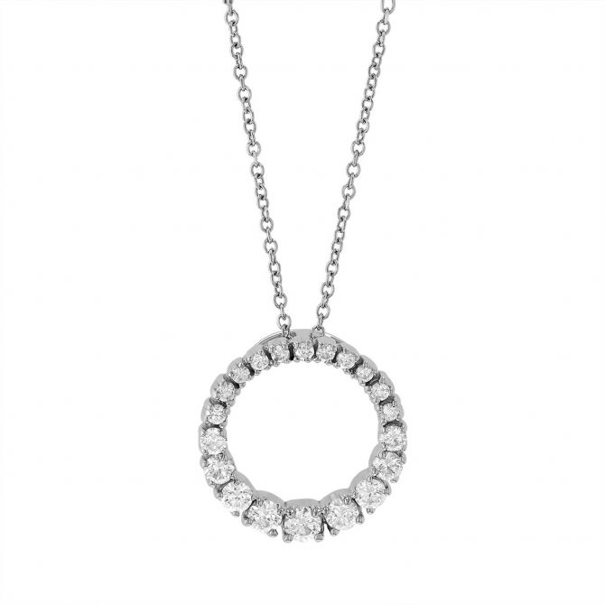 Graduated Diamond Open Circle Pendant in White Gold, 0.60 aptw, 18"