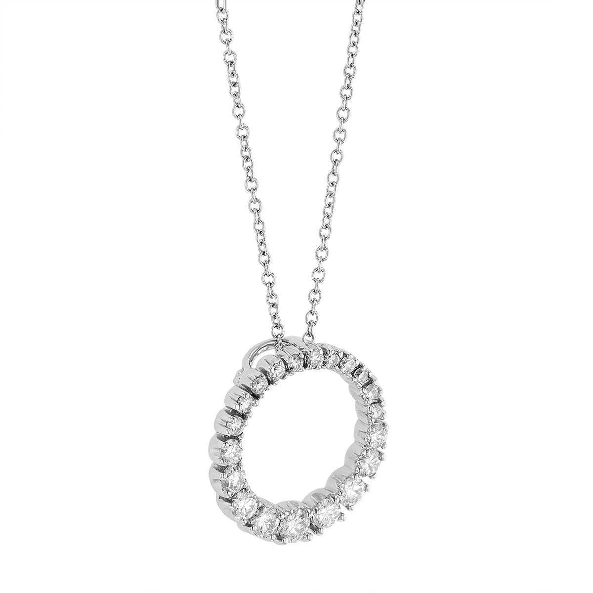 Graduated Diamond Open Circle Pendant in White Gold, 0.60 aptw, 18
