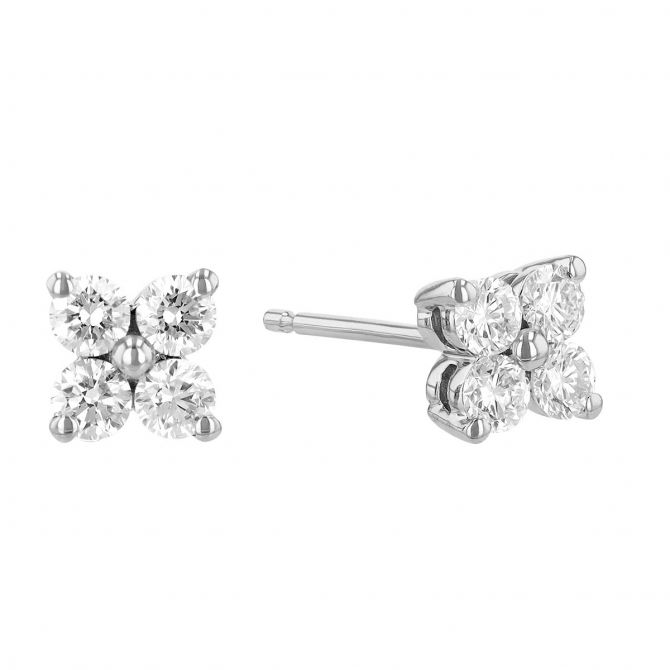 Diamond Clover Stud Earrings in White Gold, 0.49 cttw