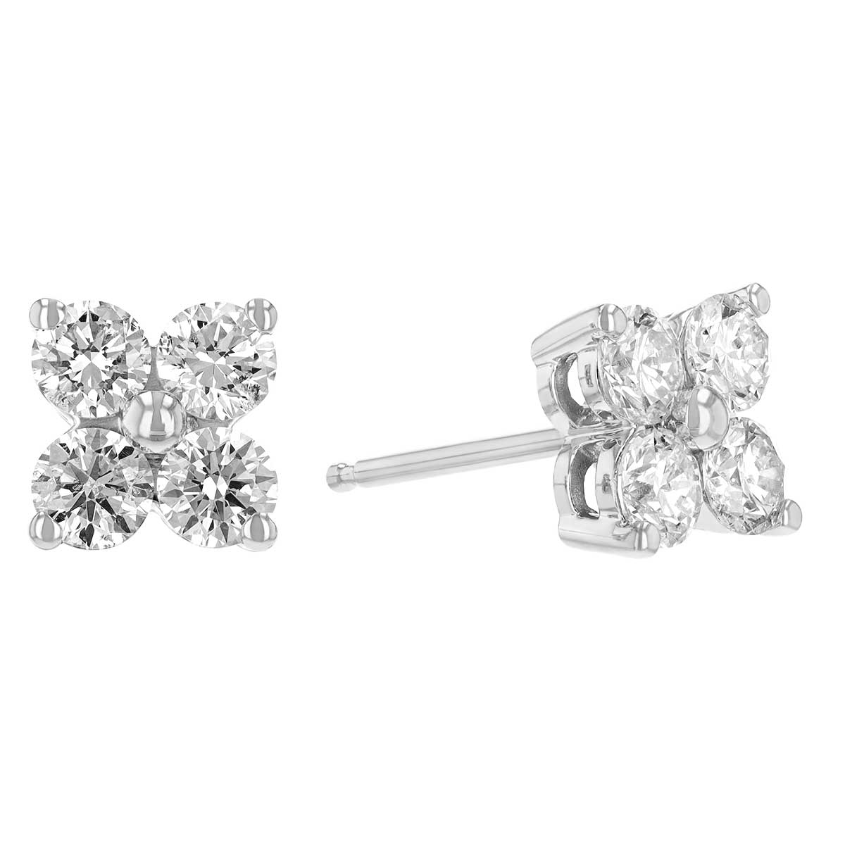 Diamond Clover Stud Earrings in White Gold, 0.98 aptw
