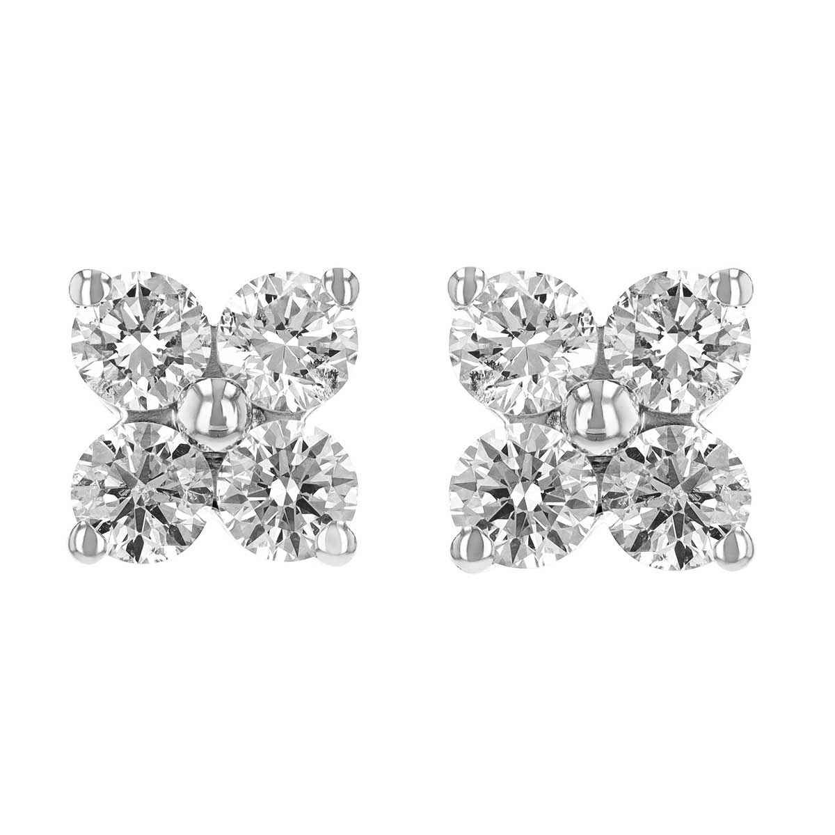 Diamond Clover Stud Earrings in White Gold, 0.98 aptw
