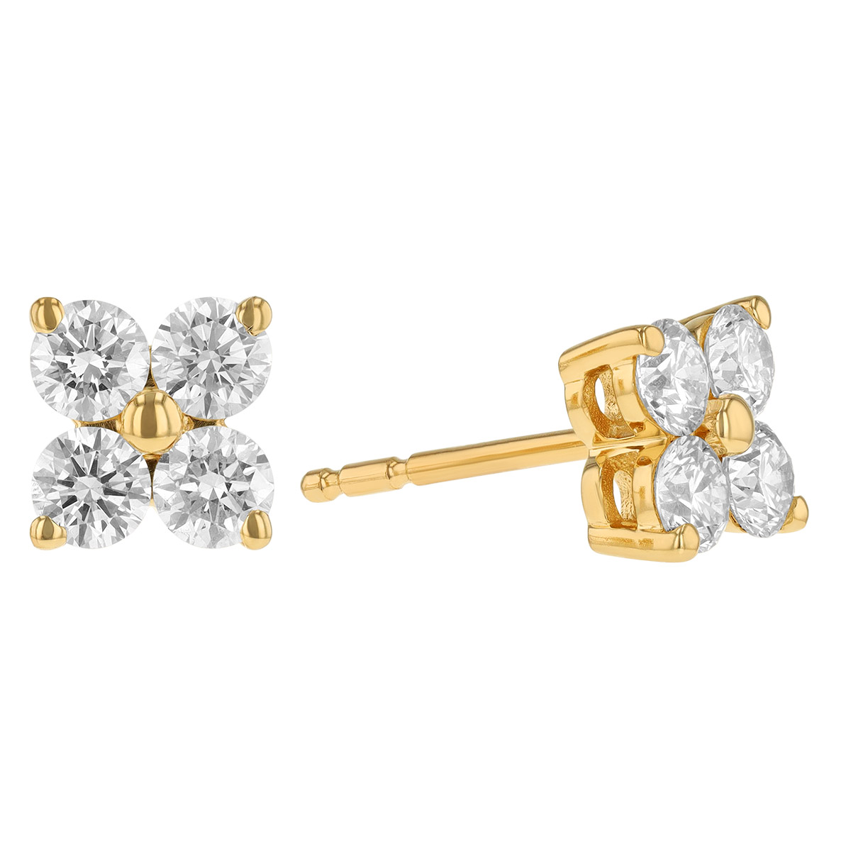 Diamond Clover Stud Earrings in Yellow Gold, 0.99 aptw