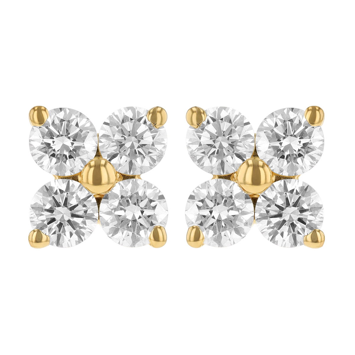Diamond Clover Stud Earrings in Yellow Gold, 0.99 aptw