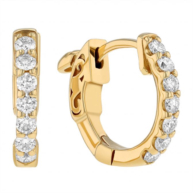 Diamond Huggie Hoop Earrings in Yellow Gold, 0.30 aptw