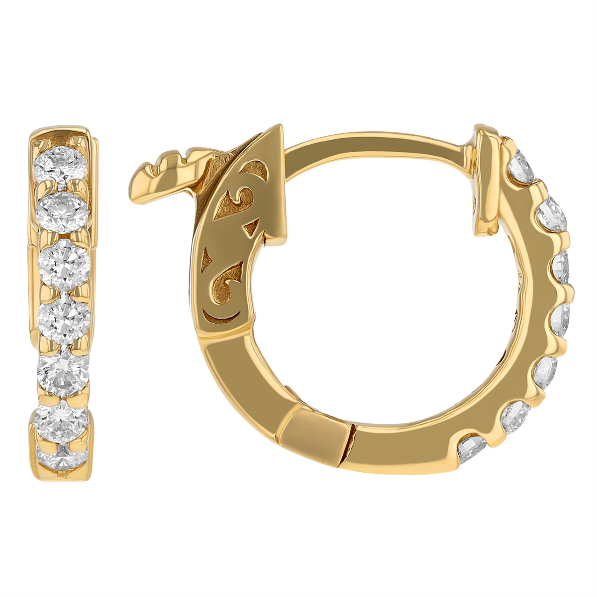 Diamond Huggie Hoop Earrings in Yellow Gold, 0.30 aptw