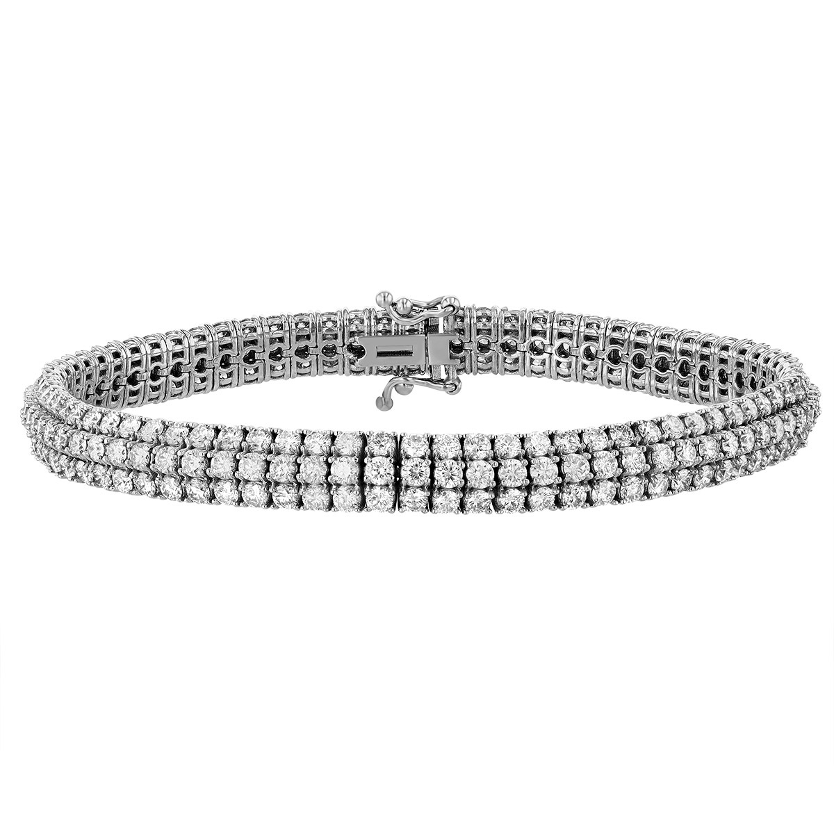 Diamond 3 Row Prong Set Tennis Bracelet in White Gold, 8.10 aptw