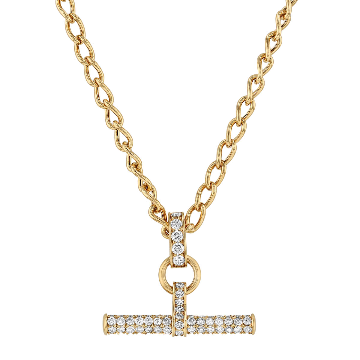 Diamond Round Bar & Link Pendant in Yellow Gold, 16.5